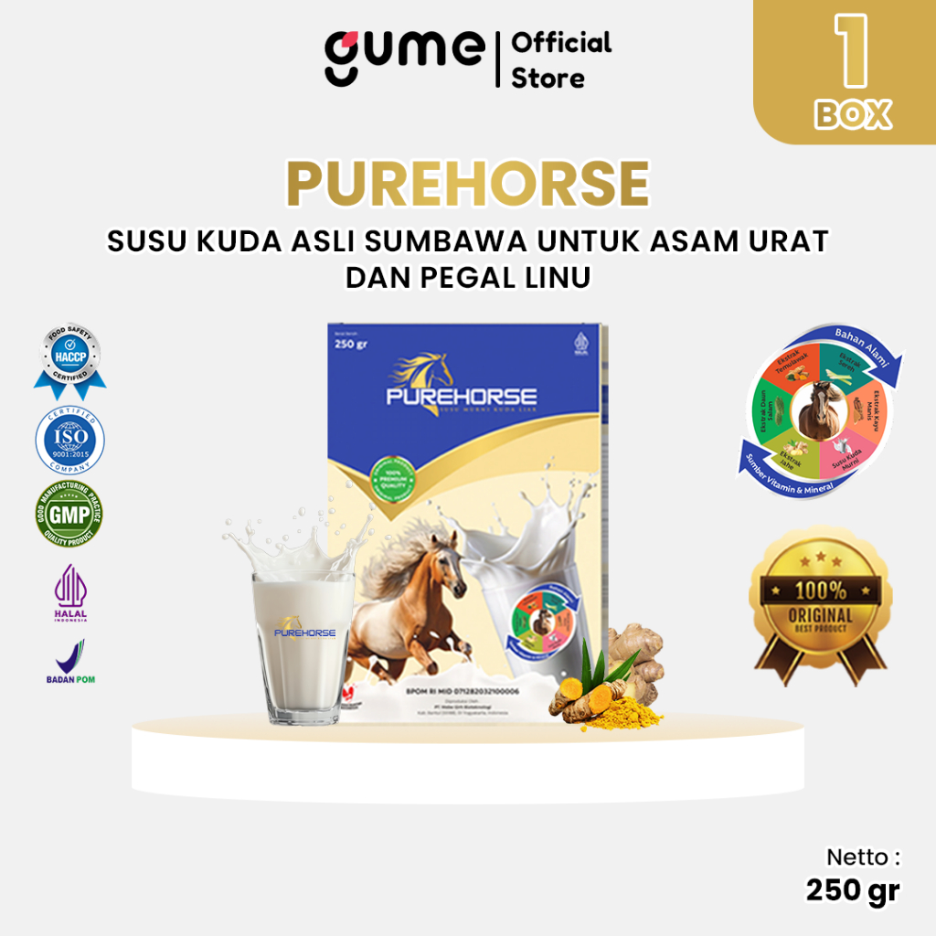 

Purehorse Susu Kuda Asli Sumbawa Untuk Asam Urat dan Pegal Linu 100% Organic Kemasan 250gr
