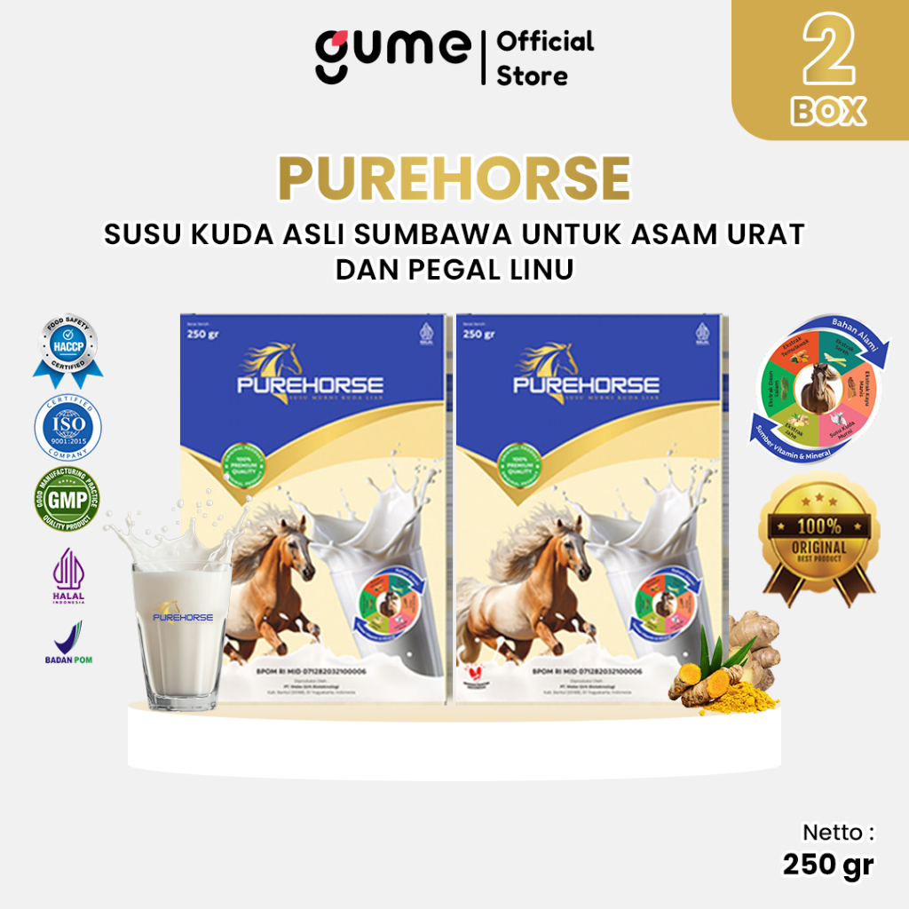 

Purehorse Susu Kuda Asli Sumbawa Untuk Asam Urat dan Pegal Linu Kemasan 250gr Paket 2 Box