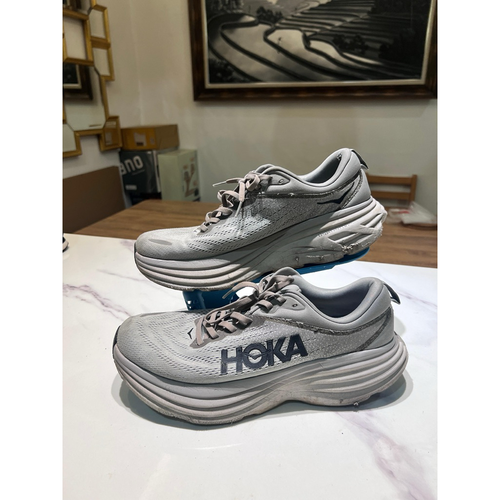 Hoka Bondi 8 Grey Men Shoes Running Size 44,5 Sepatu Lari
