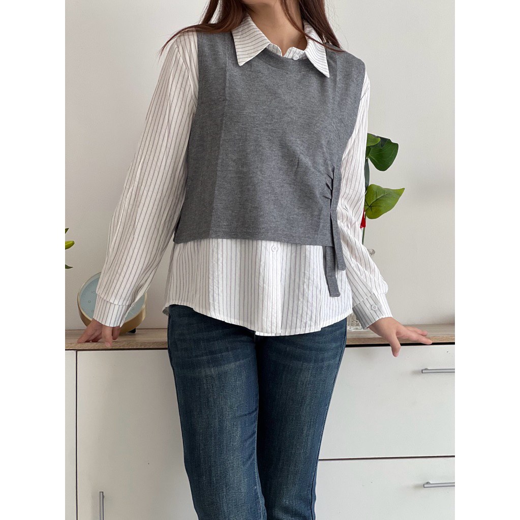 KMJ VEST SALUR 885 || KAMEJA VEST RAJUT WANITA MOTIF GARIS