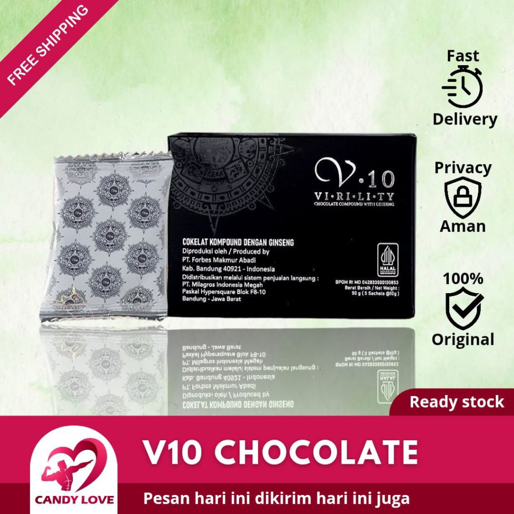 

V10 Coklat Ginseng Penguat Pria dan Wanita 1 Box Isi 5 Sachet BPOM | Coklat Stamina Pria Wanita | Hush Chocolate | Cokelat XO