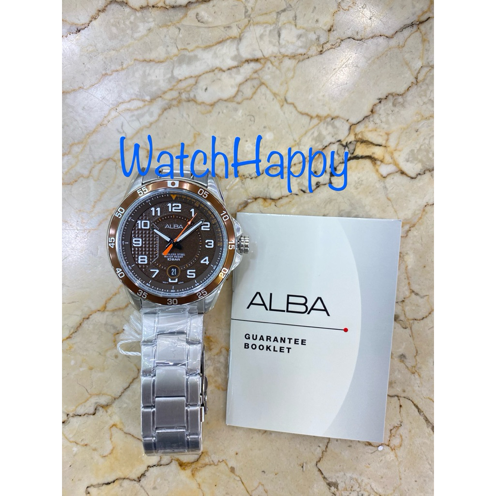 JAM TANGAN PRIA ALBA AS9477X1 / AS9477 / AS9477X ANALOG QUARTZ MOVEMENT BROWN DIAL STAINLESS STEEL S