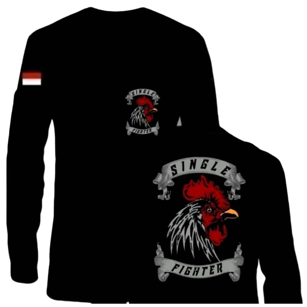 Kaos Lengan Panjang Single Fighter Ayam Jago Corak Abu