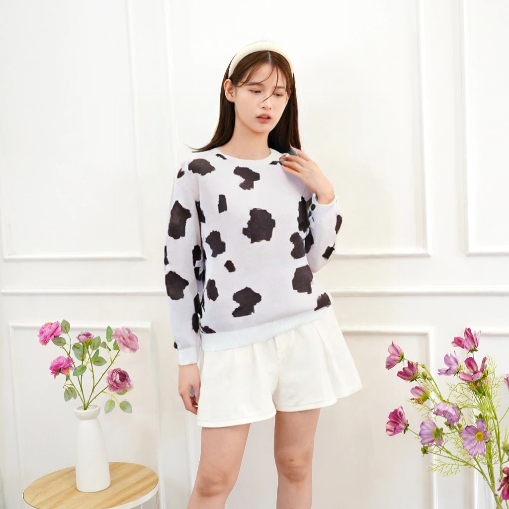 Sweater Rajut Wanita Oversize Motif Sapi best seller