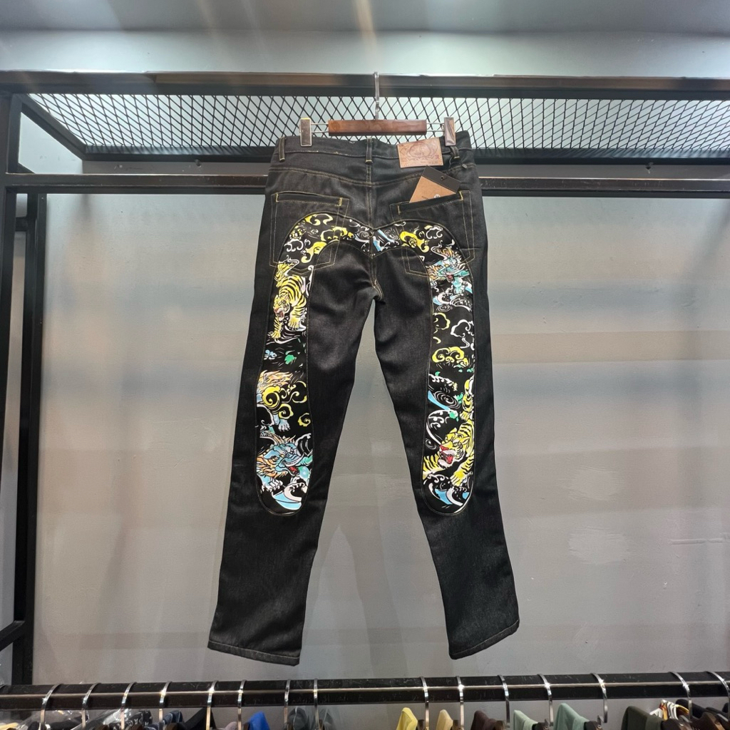 Celana Jeans Pria EVISU Dacck Dragon Tiger Denim Jeans PM