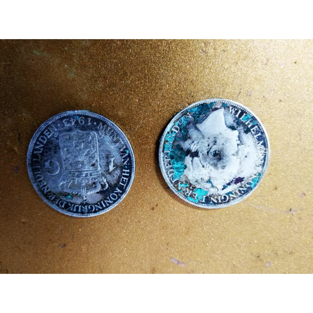 2 koin kuno gulden Wilhelmina uang belanda