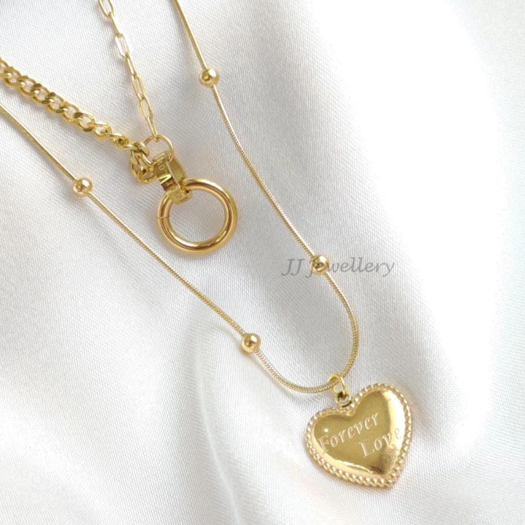 kalung love titanium double layer gold