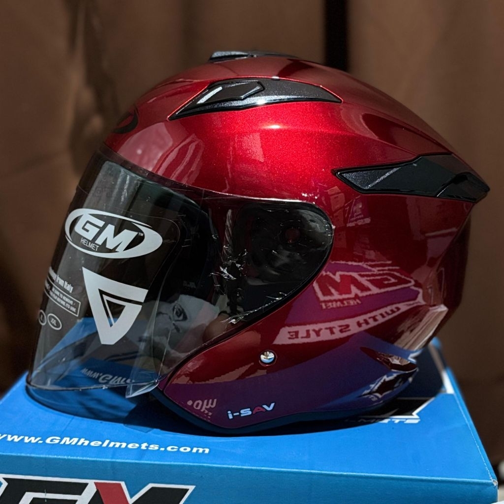 GM KING FIGHTER BASIC ROYAL RED GLOSSY ORIGINAL | HELM HALF FACE MERAH MAROON ORI SNI