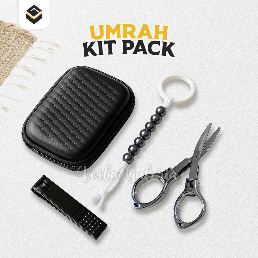 Umrah Kit Pack Meccava Set Tahallul Gunting Lipat Tasbih Tawaf Gunting Kuku Umroh Haji + Pouch Tas