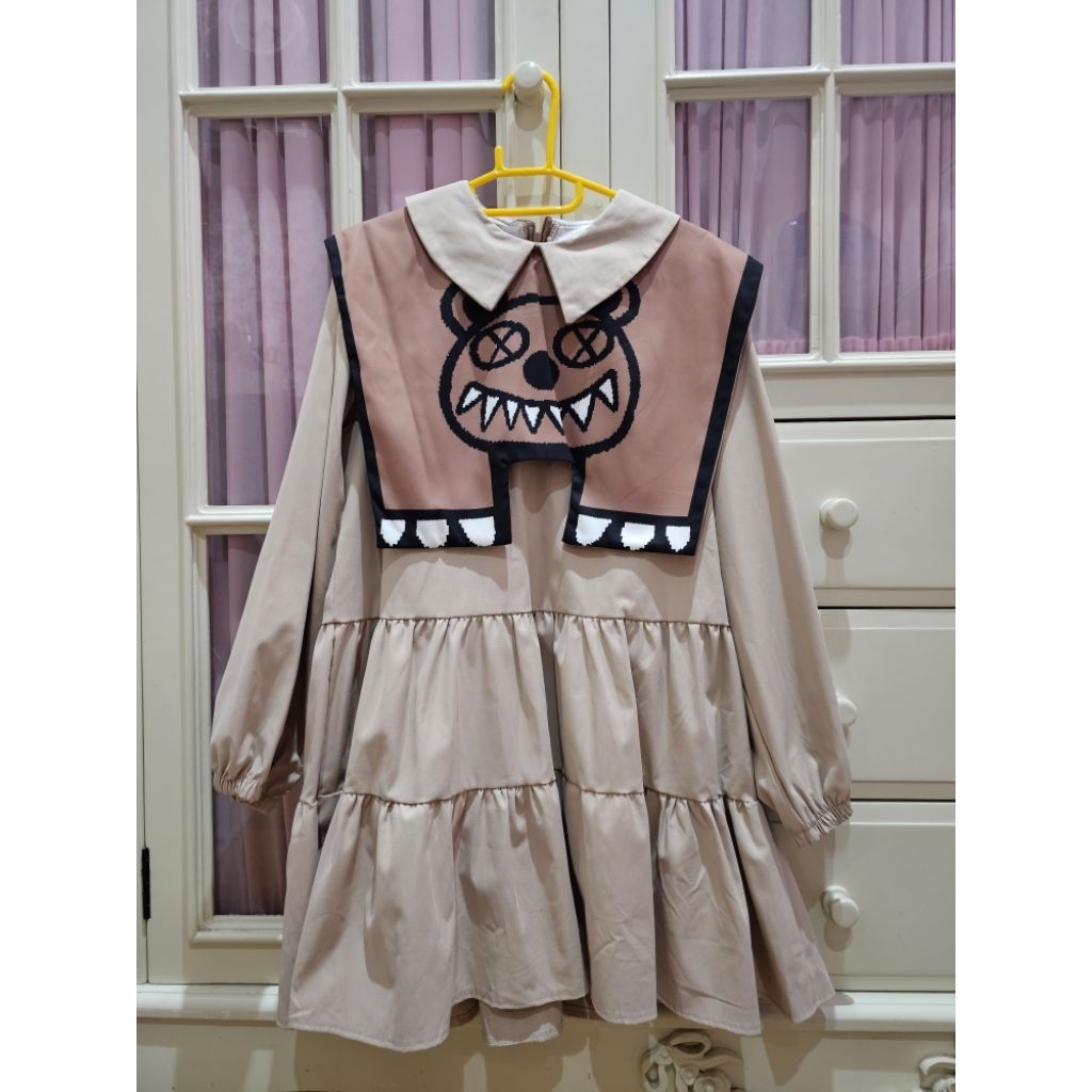 ( Ready ) Dress bangkok Miss Alley by korea cutie monster coklat / dress import lucu