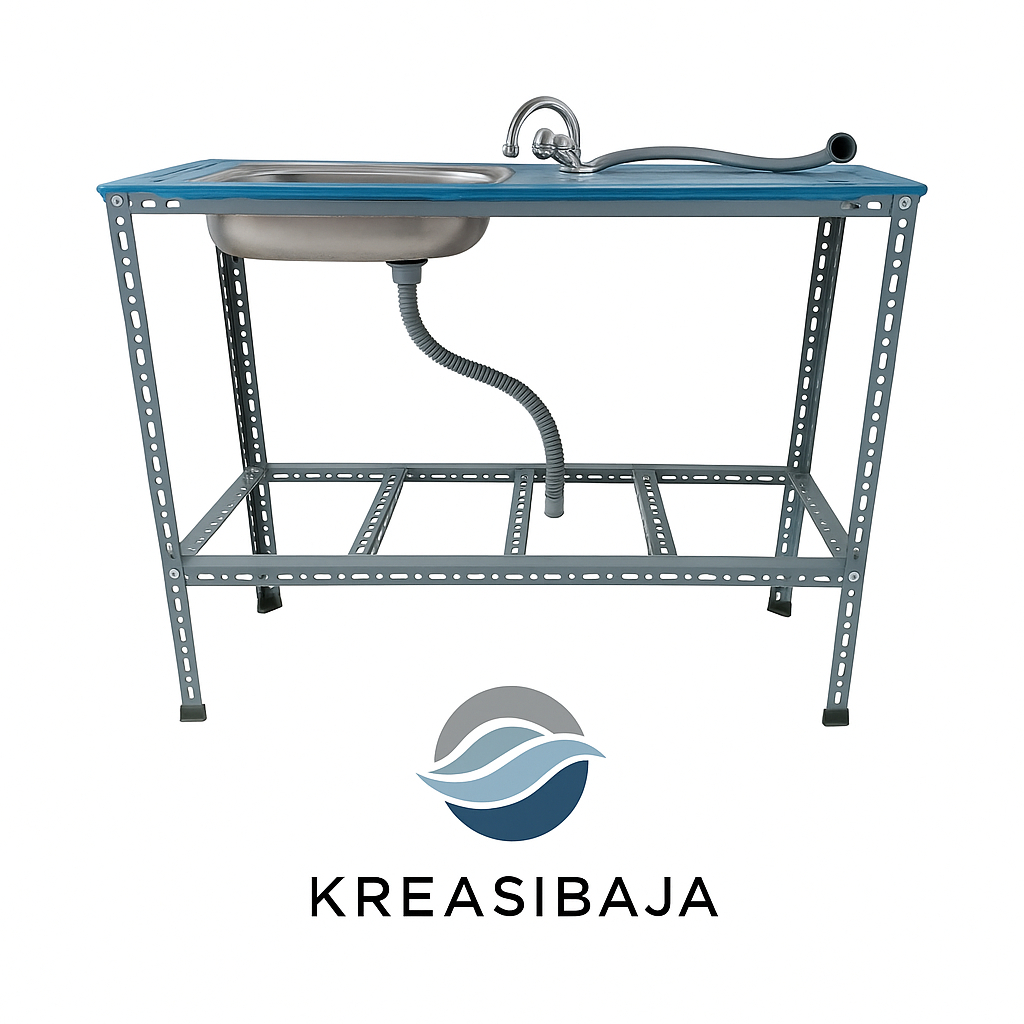 Wastafel Portabel Cuci Piring Kerangka Besi Siku Lubang Tebal 1.5mm