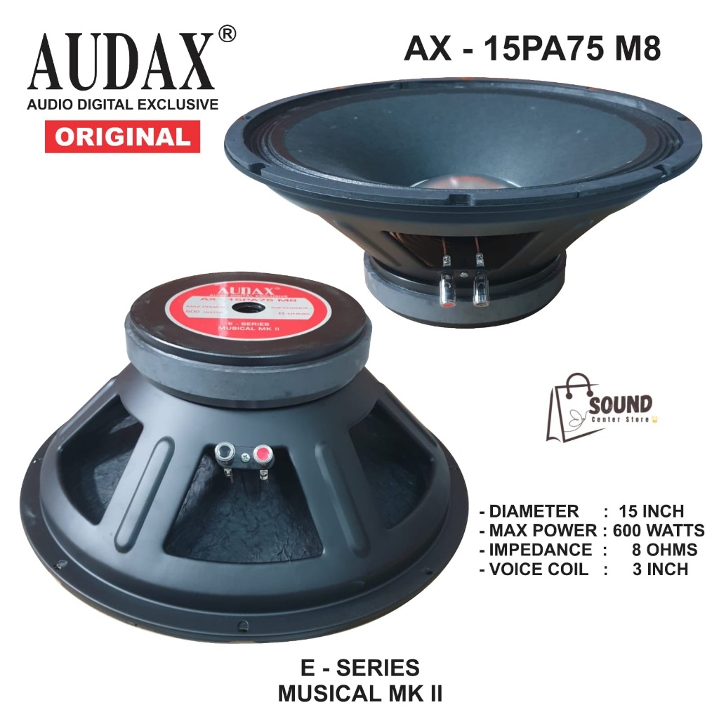 SPEAKER WOOFER AUDAX AX 15 PA 75 FULL RANGE 15in 15 inch 600 WATT 15PA75 AX 15PA75 M8 ORIGINAL AUDAX