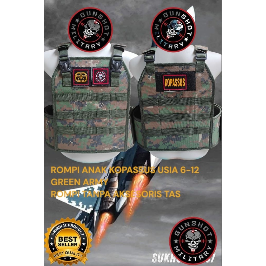 ROMPI ANAK TNI USIA 3-12TAHUN ROMPI TANPA AKSESORIS TAS TNI AD TNI AL TNI AU KOPASSUS KOSTRAD RAIDER