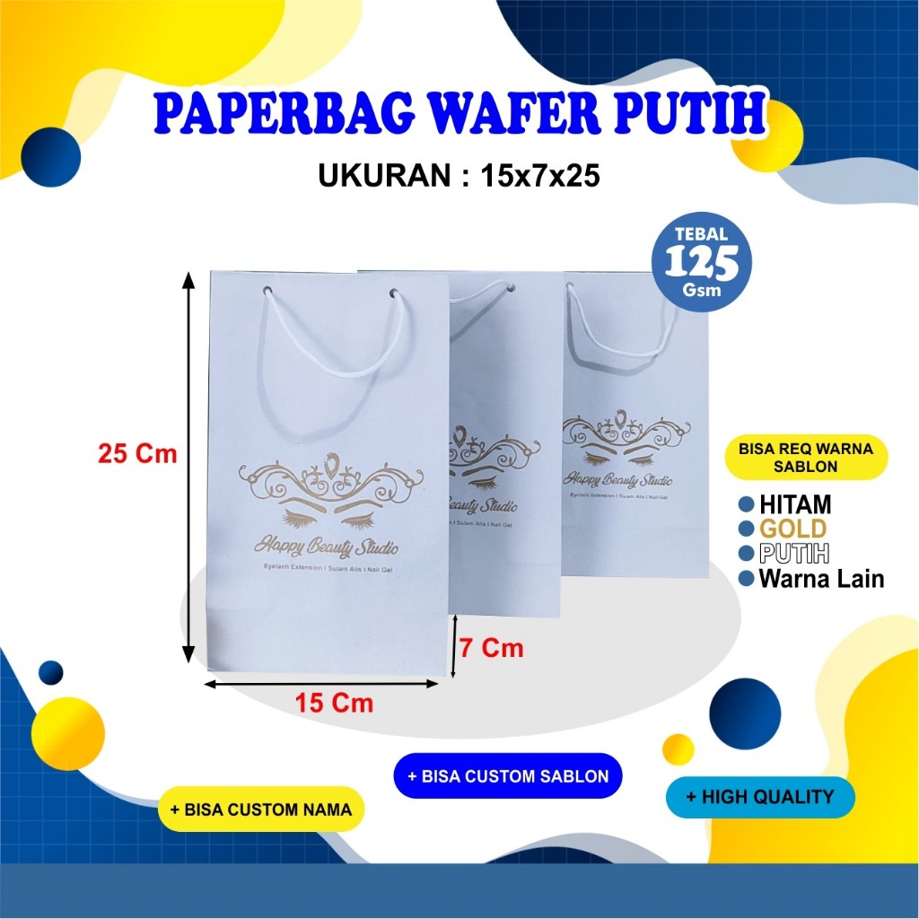 

[SABLON NAMA] Paperbag Putih Polos/sablon nama Wafer/ 15x25/ Tas kertas polos
