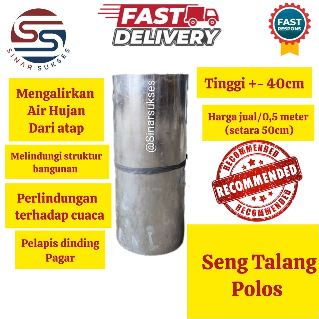 Seng Talang Polos Anti Karat Tinggi Lebar 40cm (Harga/0,5 meter atau 50cm) / Seng Talang Air 40 cm/ 