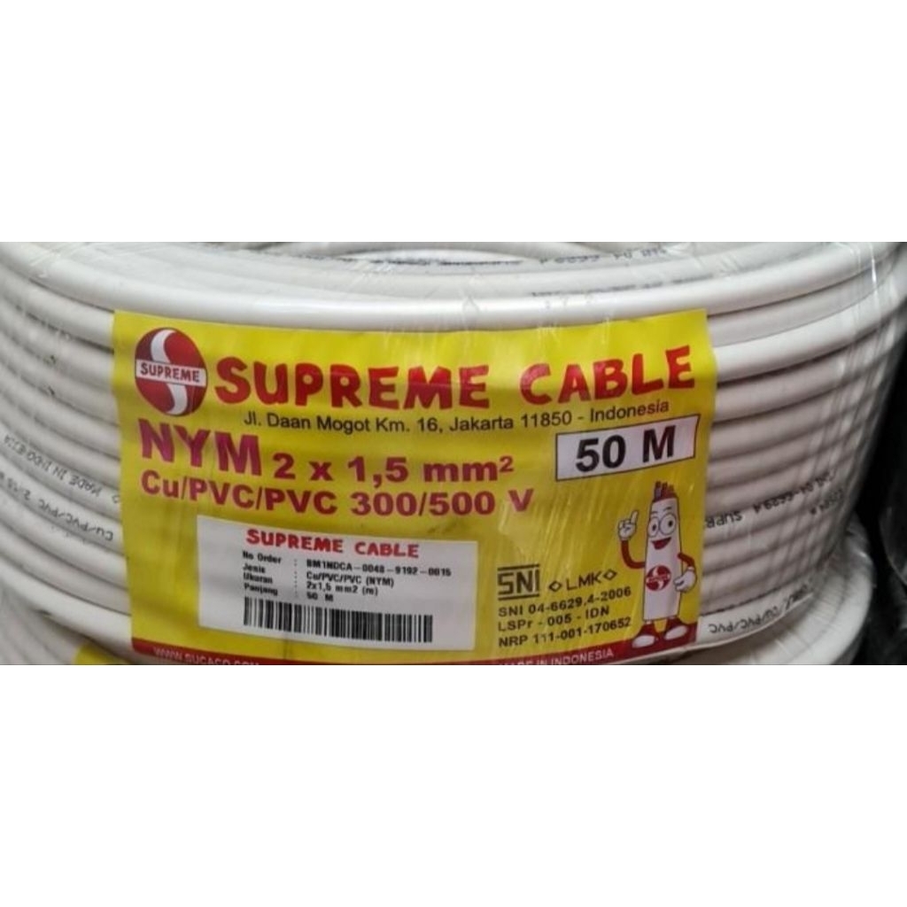 Kabel Listrik NYM Supreme 2 x 1,5 mm kabel tunggal 2x1,5mm SNI