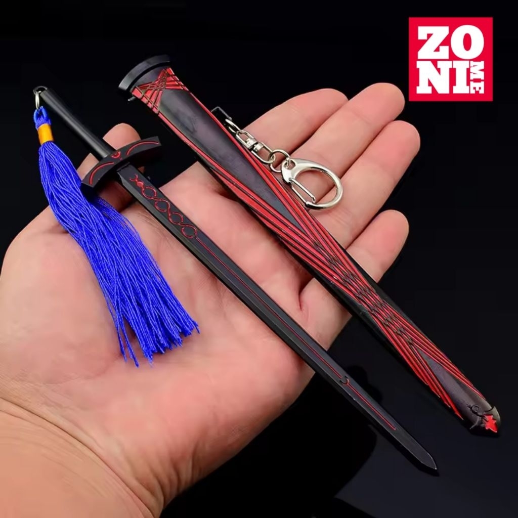 ZONIME Keychain Pedang Saber Fate Excalibur 22cm Tombol Ejeksi Logam Koleksi Anime Pajangan Gantunga