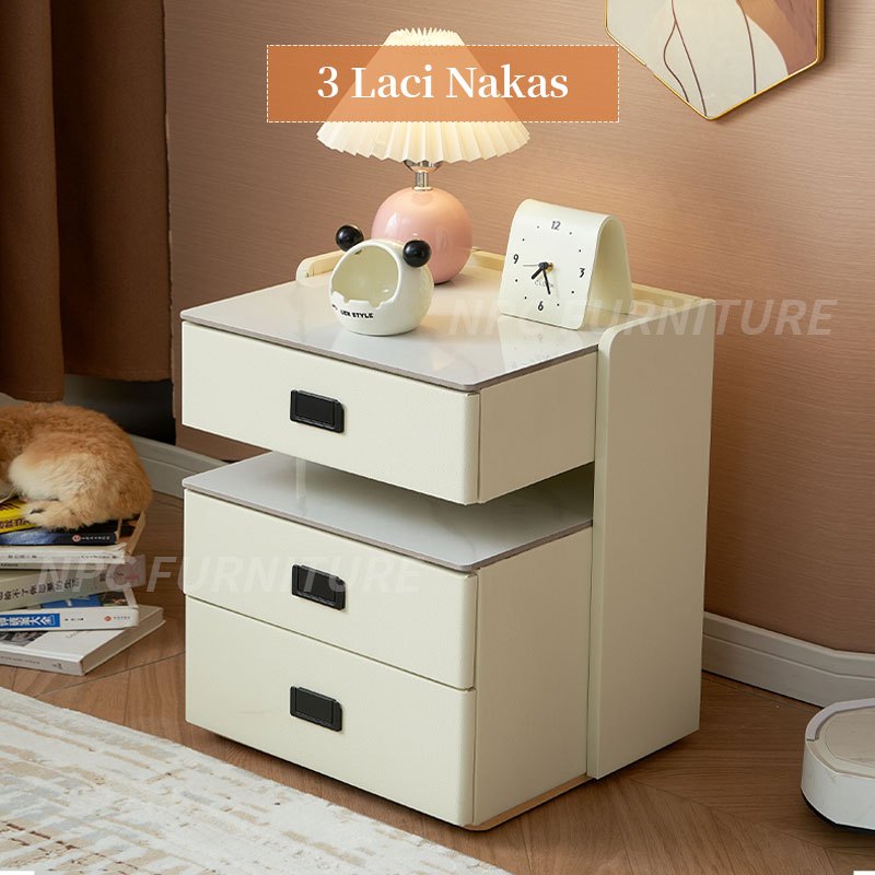 Lemari Nakas Marmer / Lemari Nakas Kulit / Lemari Nakas Kayu Solid / Lemari Nakas Estetis / Lemari N