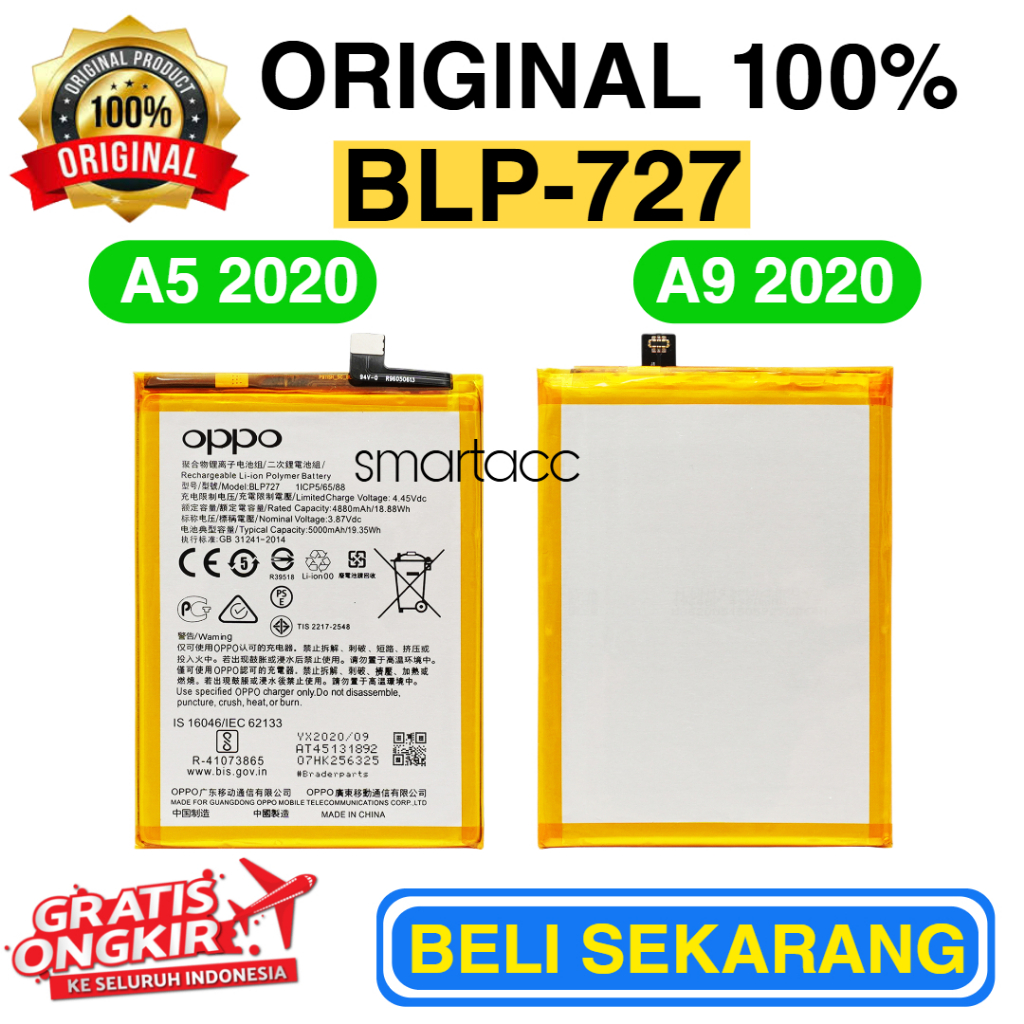 Original 100% Baterai Oppo A5 2020 A9 2020 Battery Batre Batrei Batrai HP Ori Distributor