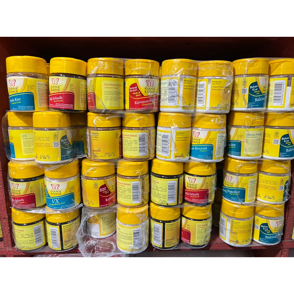 

KOEPOE KOEPOE / soda kue / baking powder / kayumanis bubuk / natrium benzoat / VX / putih / biji selasih