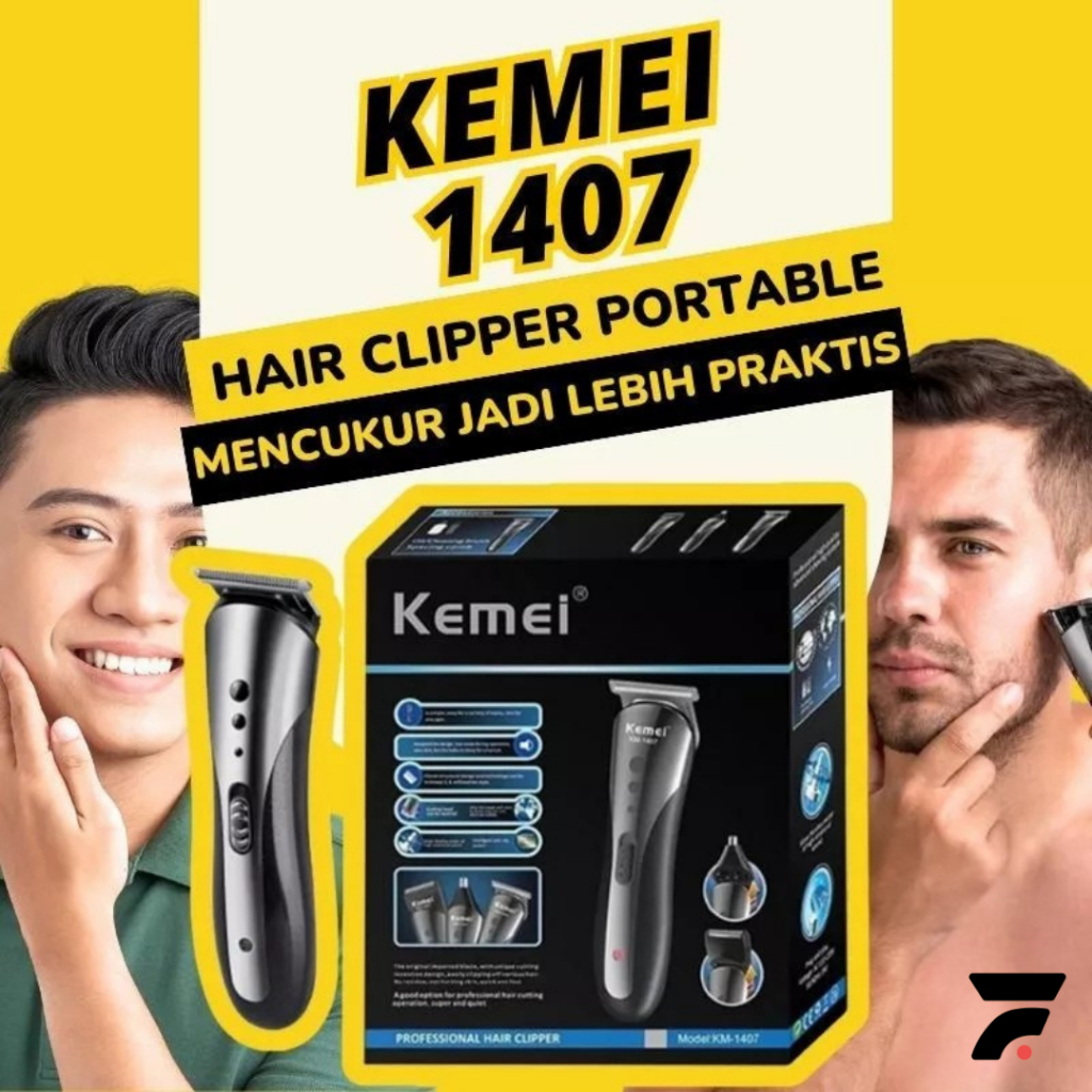 Mesin Cukur Kemei KM-1407 – Clipper 3 in 1 Alat Cukur Rambut, Jenggot & Kumis Charge Mesin Cukur Ram
