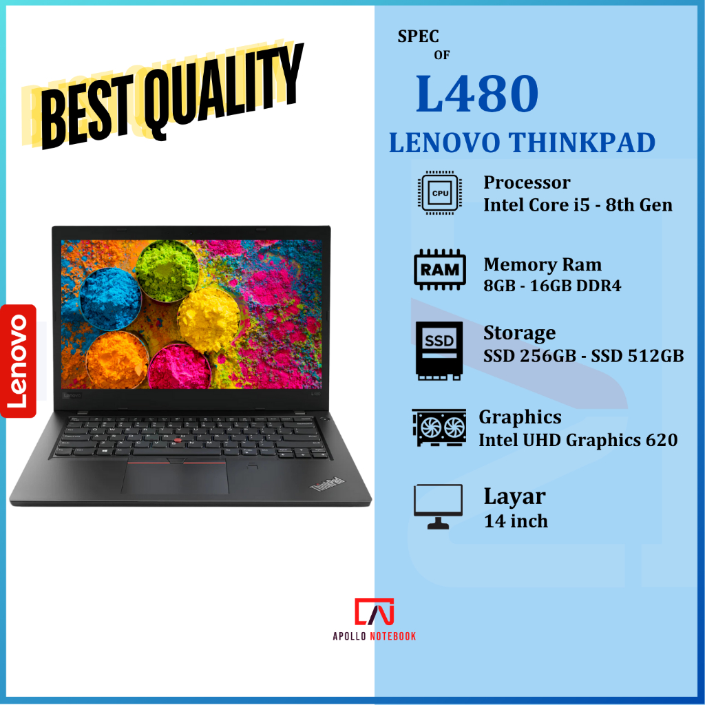 Laptop Lenovo Thinkpad L-Series | L480 L460 L390 L380 E490 E480 | i5 i7 | 16GB - SSD 512GB | Second 