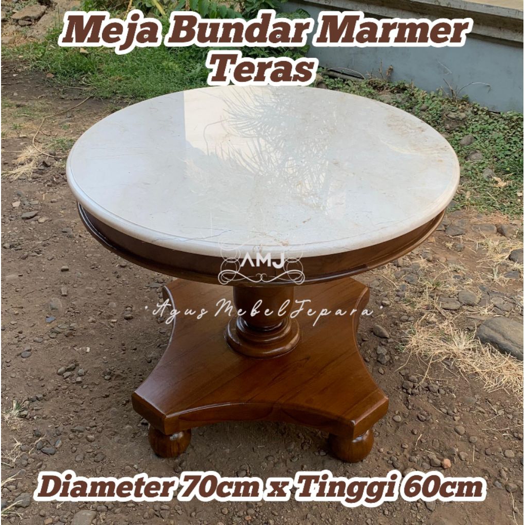 meja bundar marmer