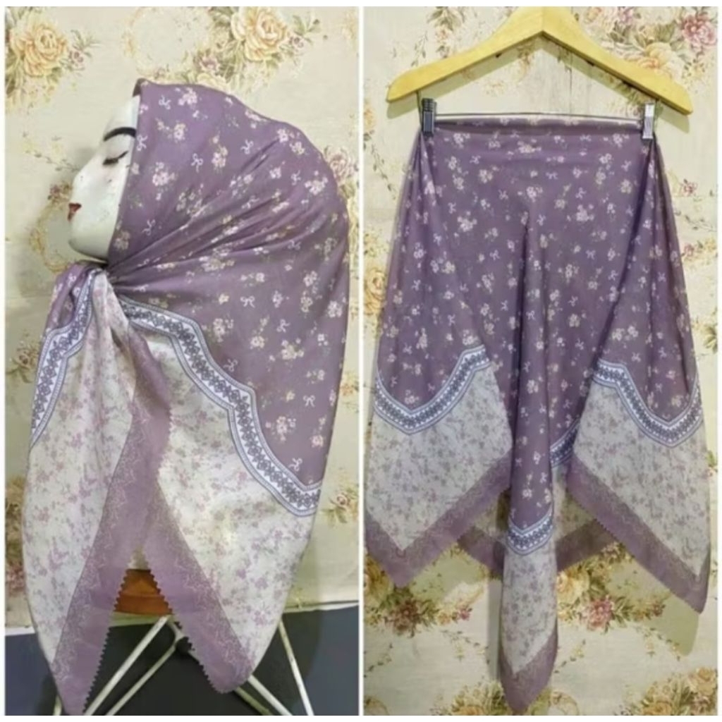 HIJAB SEGI EMPAT MOTIF NAJWA WARNA MAUVE KERUDUNG VOAL PREMIUM