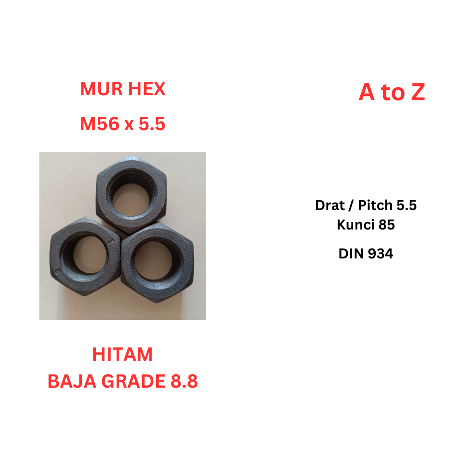Mur Hex Baja 8.8 - M56 Drat P5.5 Kunci 85 Hitam