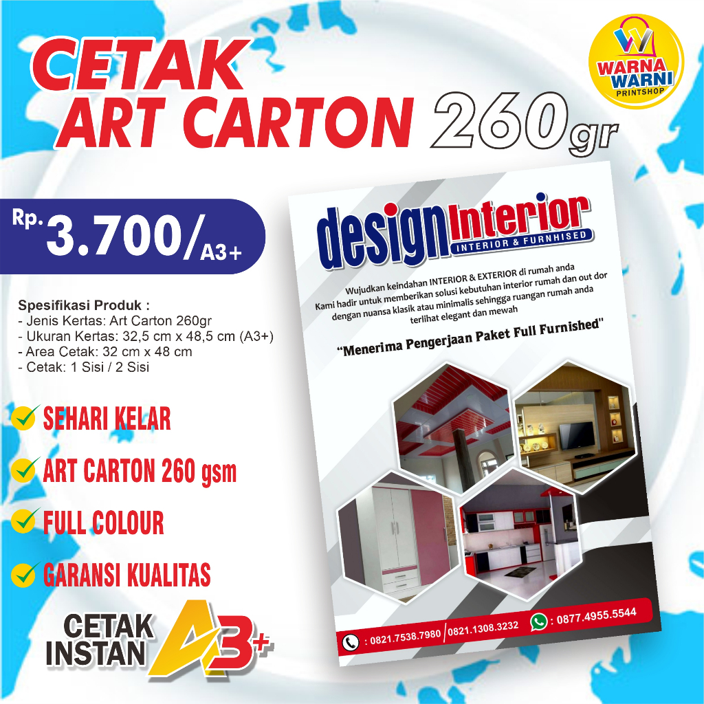 

Cetak Art Carton Full Colour A3+ 260 (POSTER - UNDANGAN)