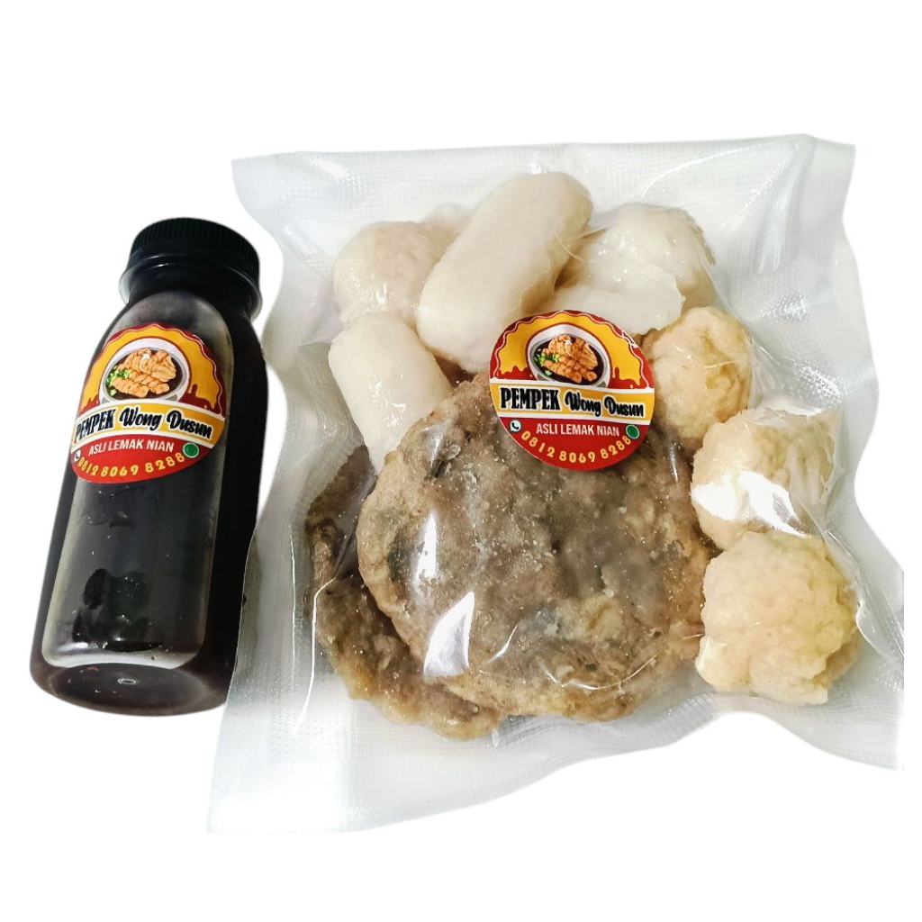 

Pempek wongdusun campur kecil 10 pcs + cuko kental 100ml khas palembang 100% ikan gabus vakum frozen