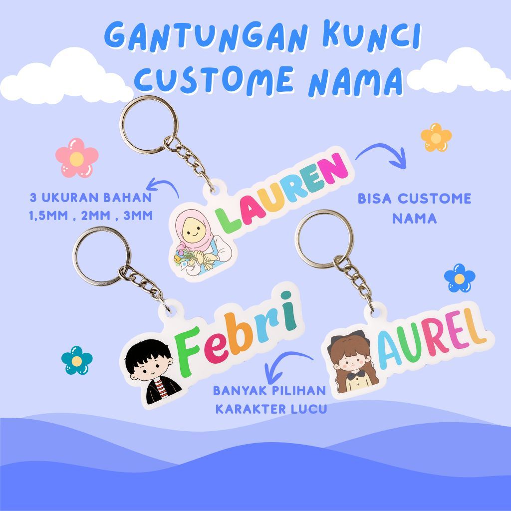 Gantungan Kunci Akrilik Custome Nama Karakter Lucu/Gantungan Kunci Akrilik Termurah/Gantungan Kunci 