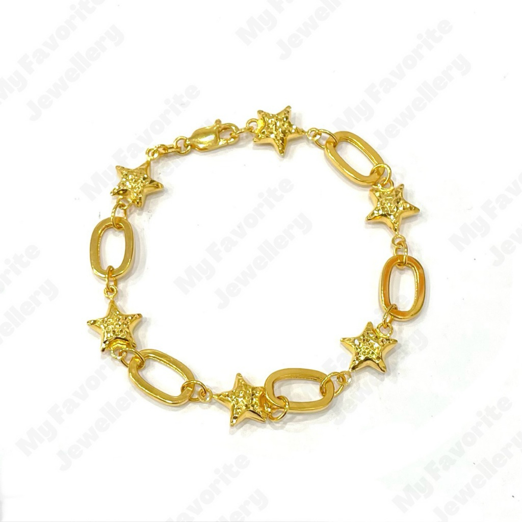 Gelang Dewasa Model Mocca Oval Ring Variasi Bintang Emas Asli Kadar 700 16K