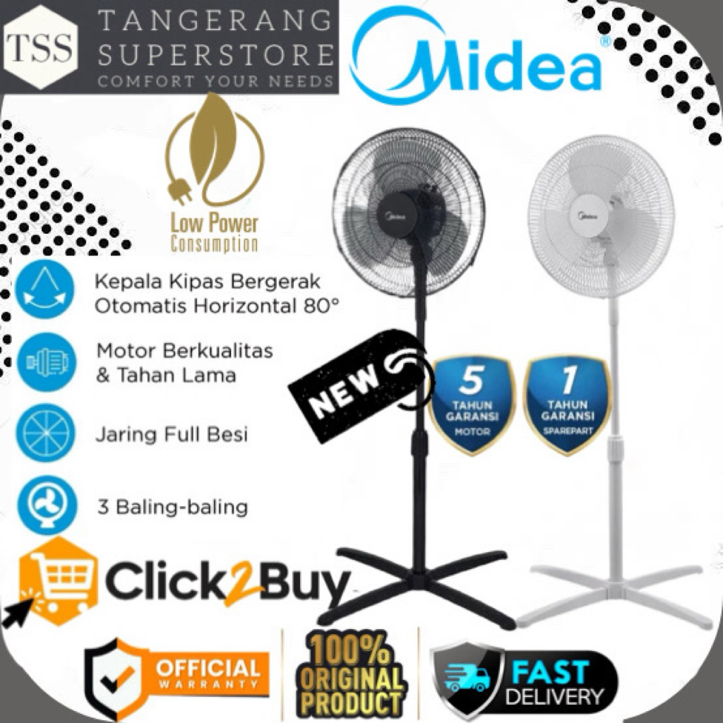 MIDEA KIPAS ANGIN BERDIRI MFS160M0BDW MFS160M0BDK MFS-160M0 MFS160 SUPER LOW WATT KIPAS STAND FAN 16