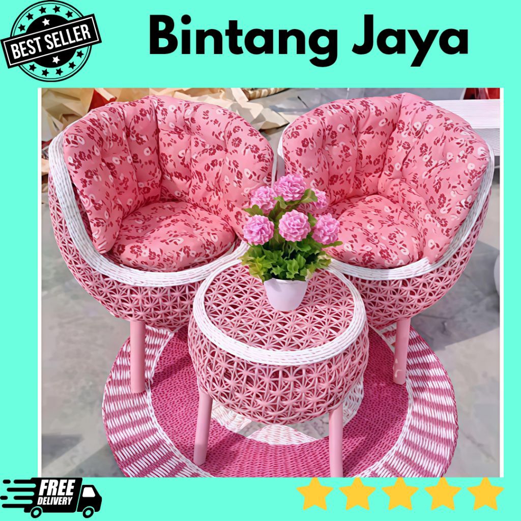 1 Set Kursi Teras Berkele Rotan Sintetis Kursi Santai Minimalis Murah