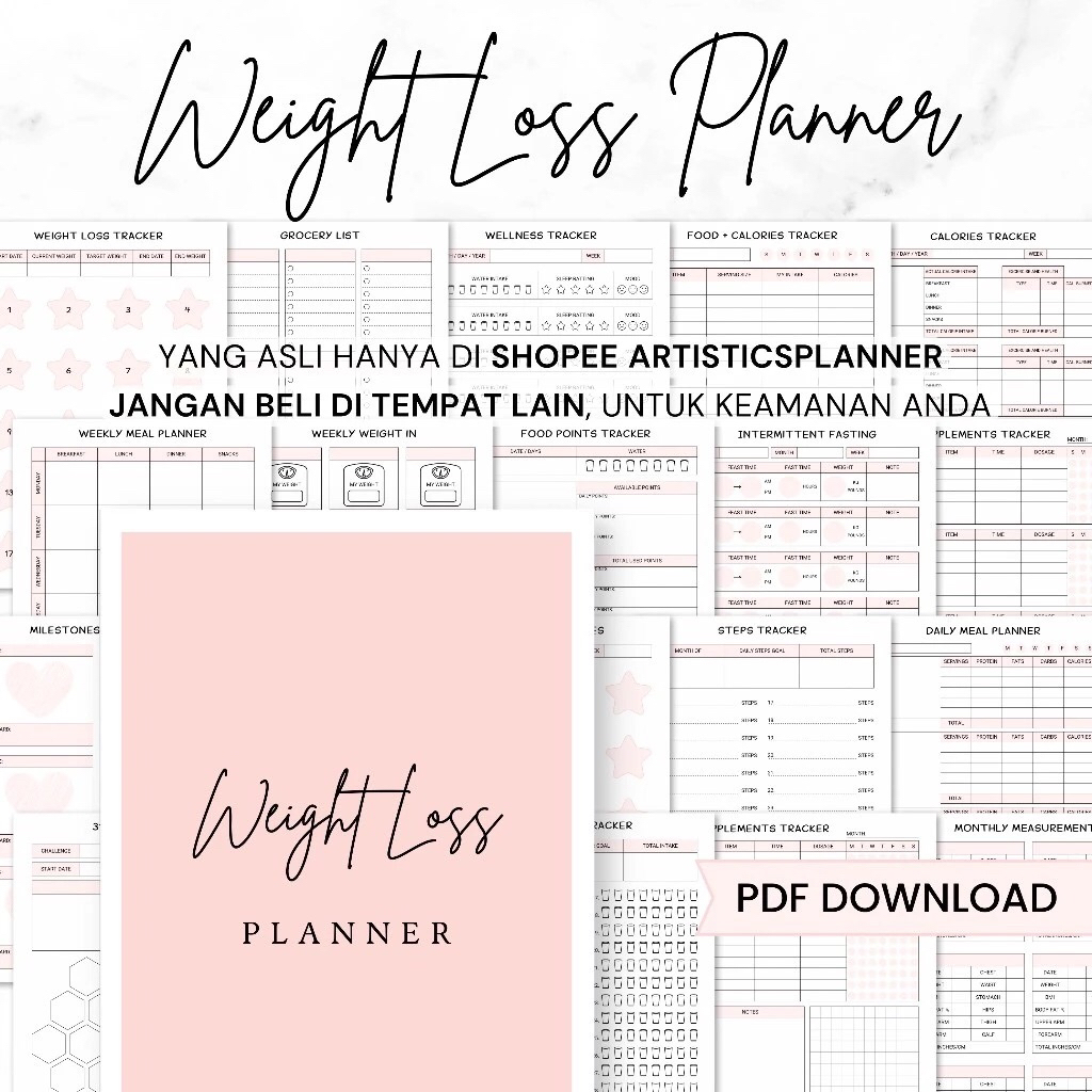 

Weight Loss Planner | Weight Loss Jurnal | Planer Printable Meal planner | Weight Loss Motivation Planner Digital Printable | Kertas Binder Digital | ArtisticsPlanner