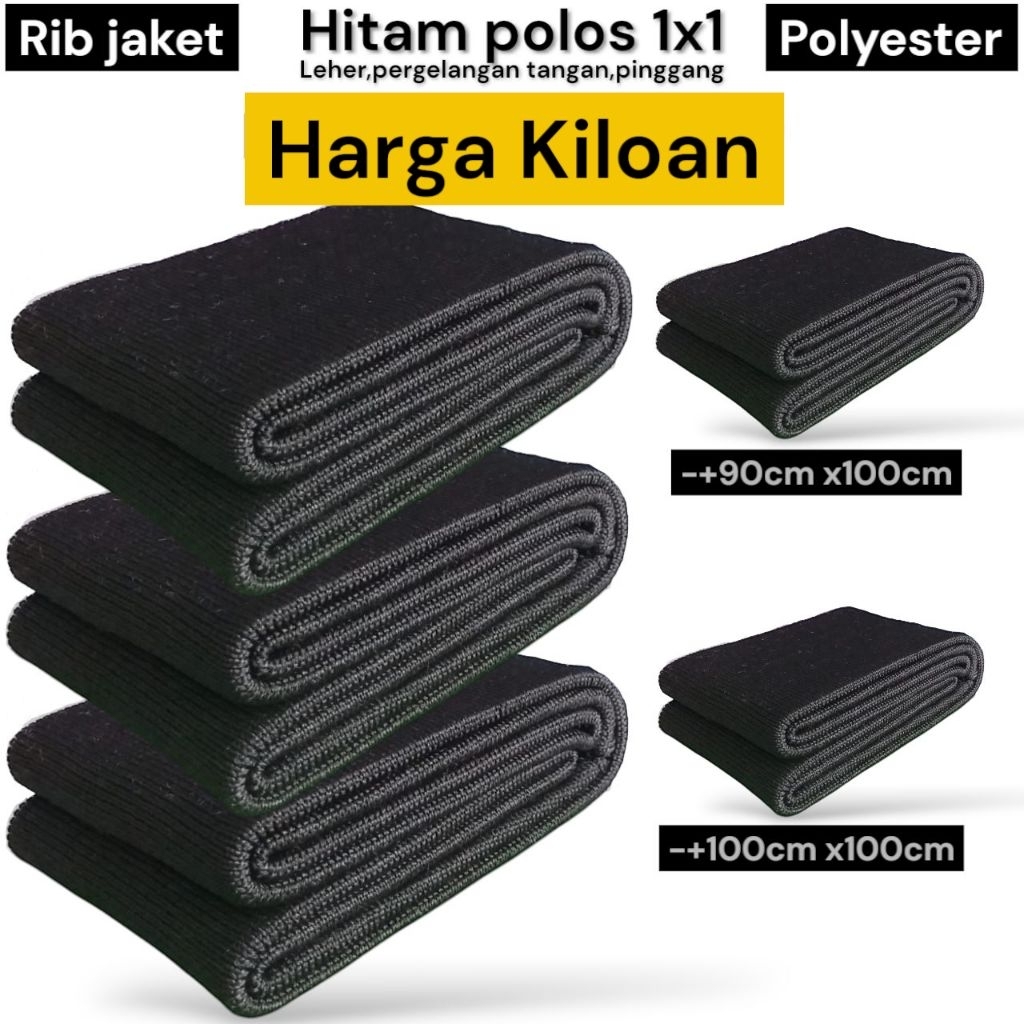 Kain Rib jaket kiloan warna hitam polos polyester premium termurah