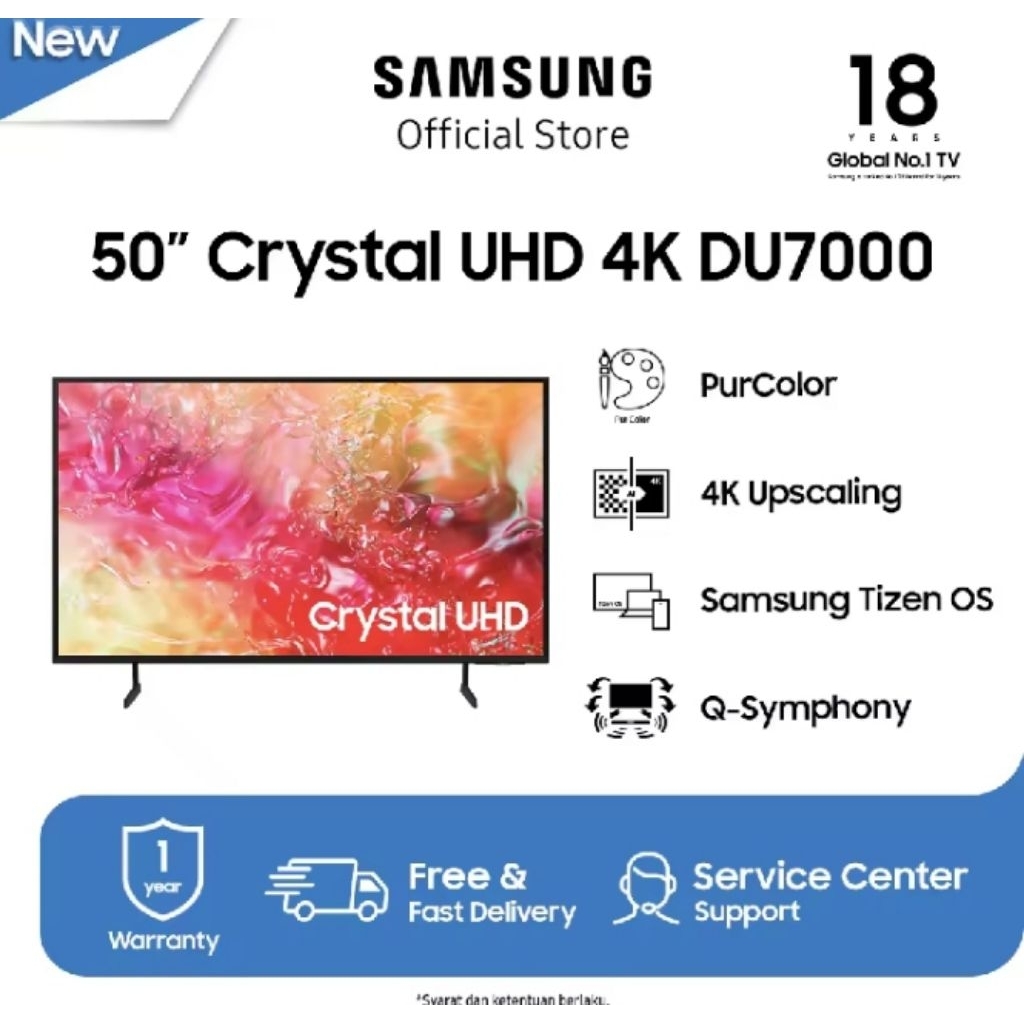 Samsung UA50DU7000 LED Smart TV 50 inch Crystal UHD 4K UA50DU7000KXXS | DU7000 | 50DU7000