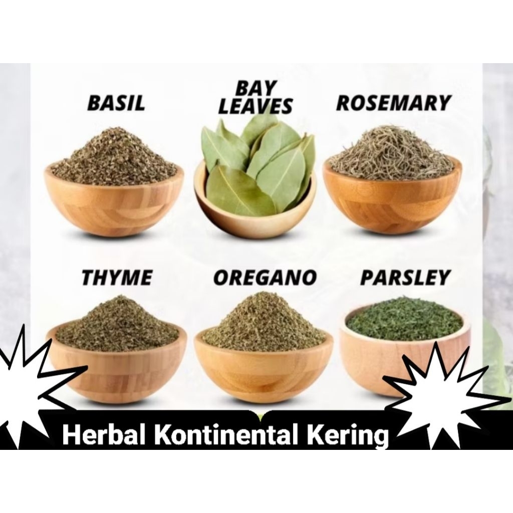 

Oregano Parsley Basil Thyme Rosemary Kering 25 gram