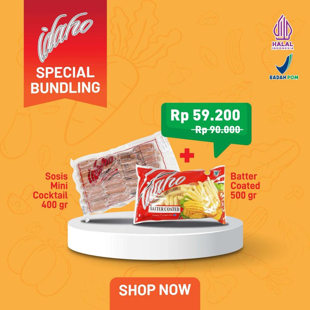 

Idaho Sosis Mini Cocktail 400gr + Idaho Batter Coated 500gr