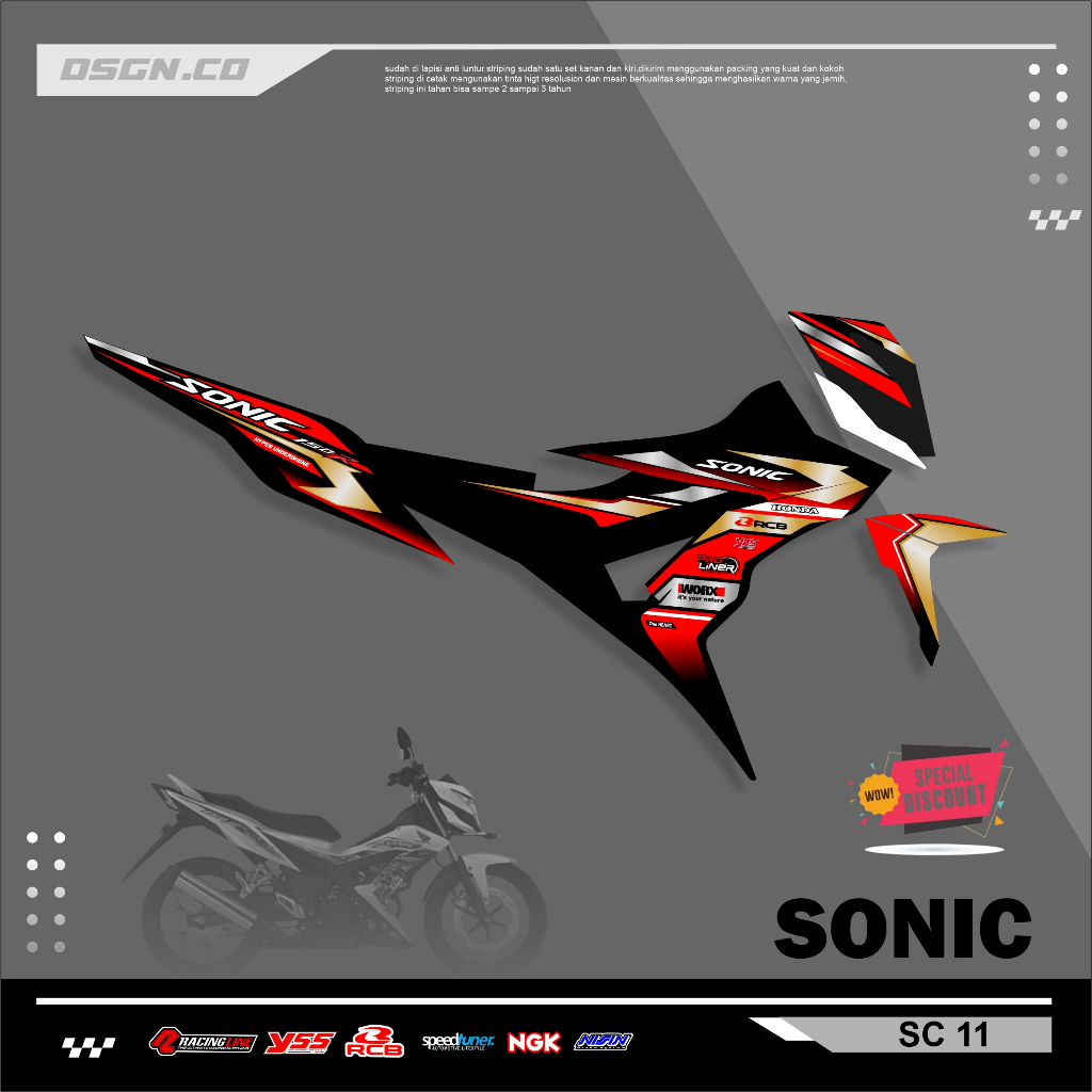 Striping Variasi Honda Sonic 150R / Sticker Honda Sonic variasi motif simple keren kode 11