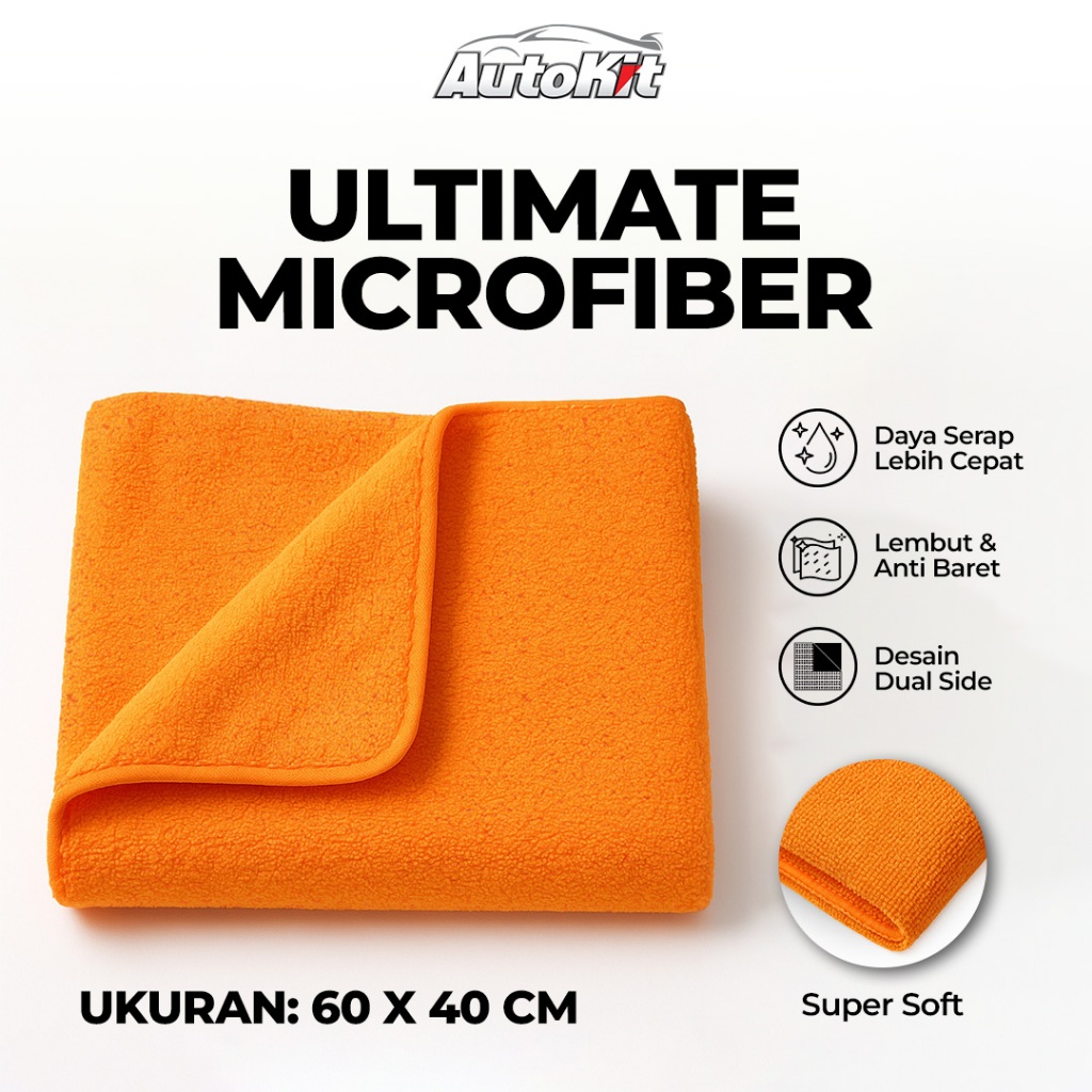 Autokit Kain Microfiber Orange | Microfiber Premium | Kain Lap Microfiber Motor Mobil