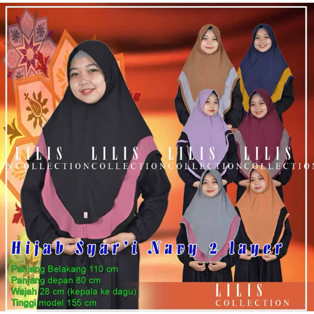 Khimar Pet 2 layer bahan ceruty hijab syari jilbab instan