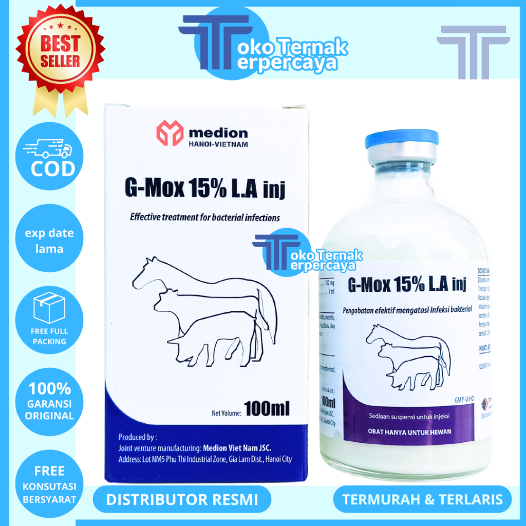 G-MOX LA 100ML MEDION - Obat Hewan Antibiotik Long Acting Spektrum Luas Ternak Sapi Babi Like AMOXI 