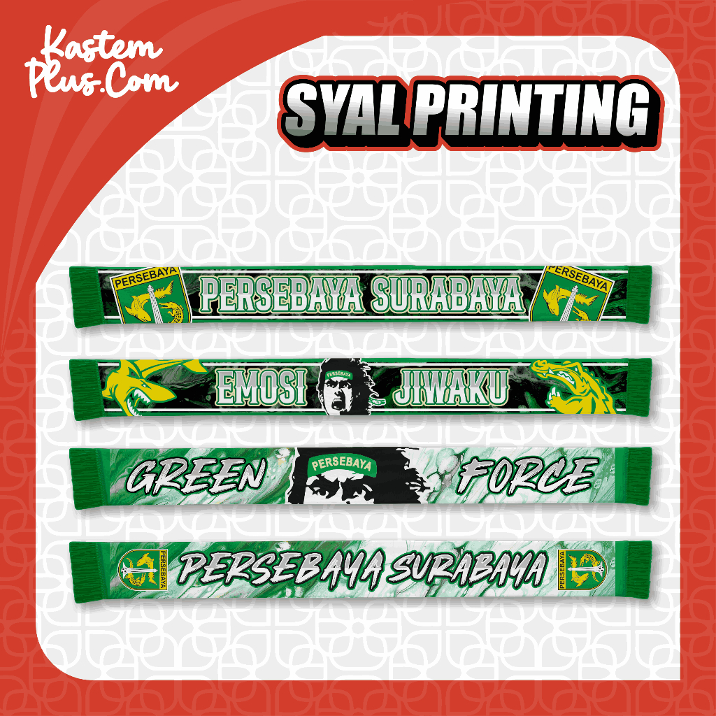 Syal Persebaya Bonek Green Force Syal Printing Custom Satuan 2 Sisi Syal Slayer Supporter Bola Scarf