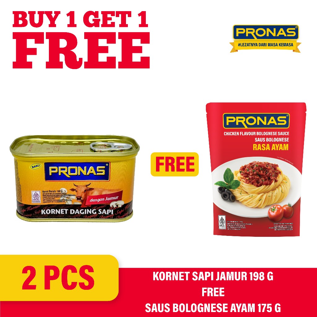 

[BUY 1 GET 1] PRONAS Kornet Sapi Jamur 198 g Free Saus Bolognese Ayam 175 g