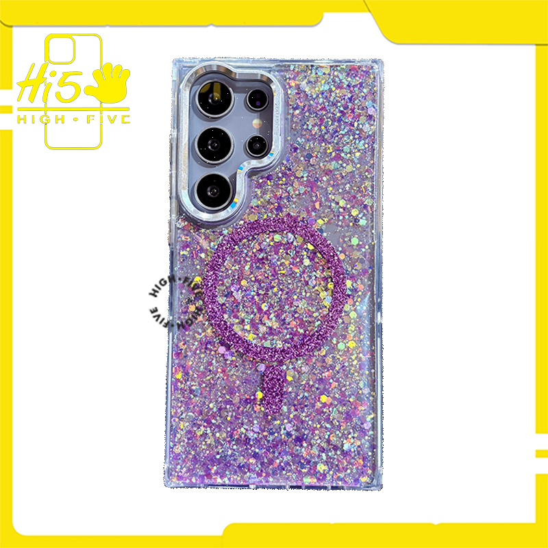 Aria Gold Flake Clear Case (Magsafe) PURPLE Casing Gold Flakes Full Bling Glitter for iPhone 11, iPh
