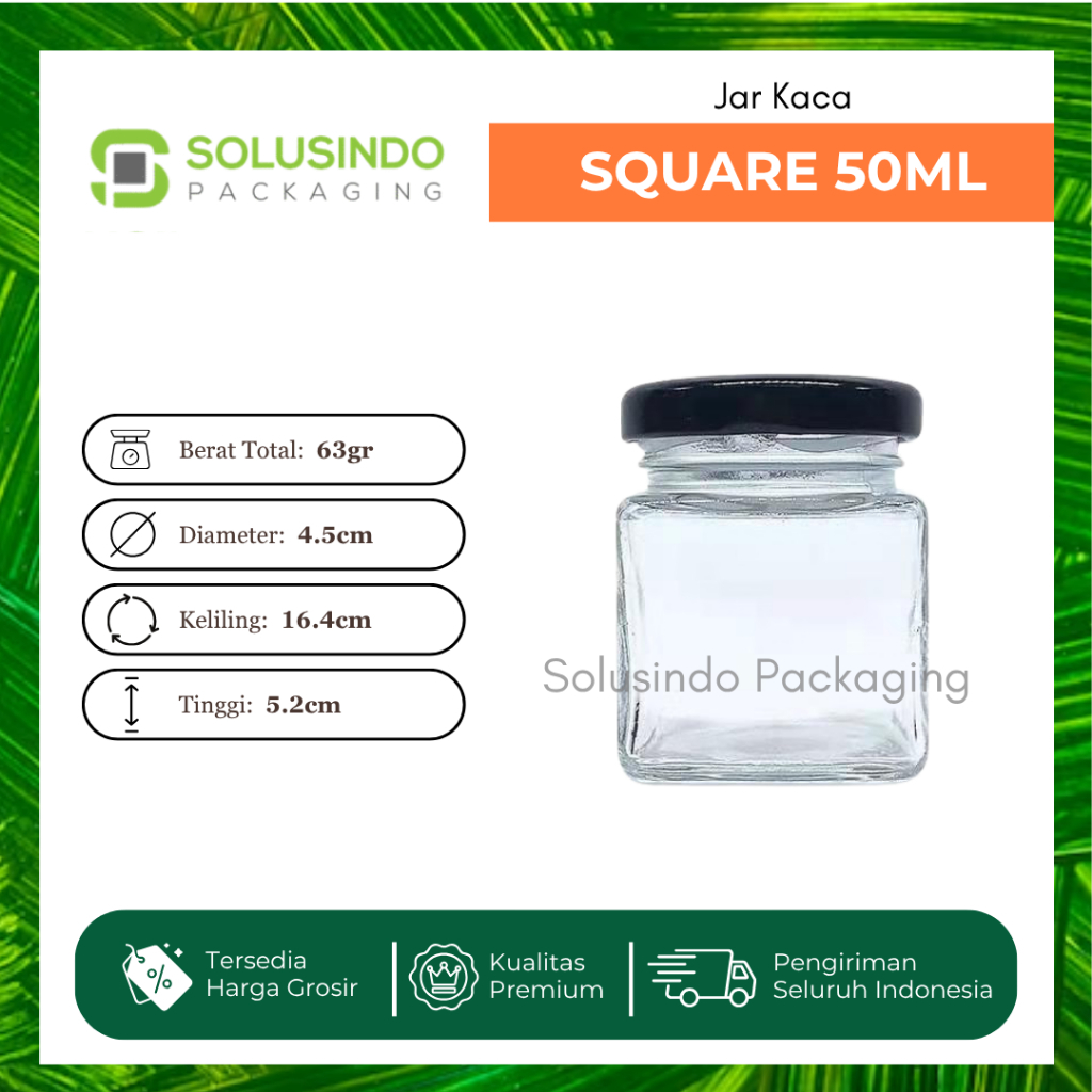 Jar Kaca Kotak Square 50ml - Toples Kaca (MINIMAL 10 PCS)