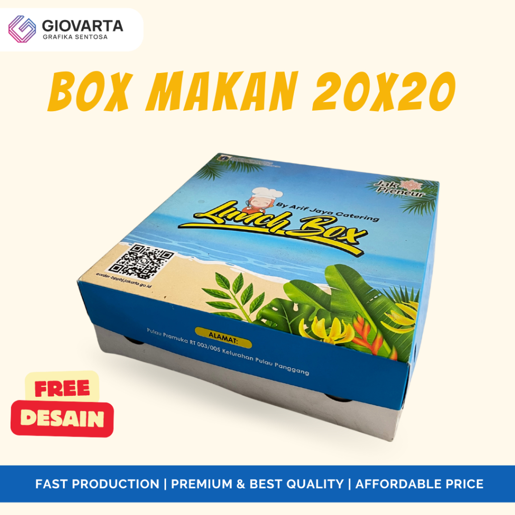 Box Makanan / Paper Box / Lunch Box Paper  Custom Desain Ukuran 20x20 Tutup Setengah