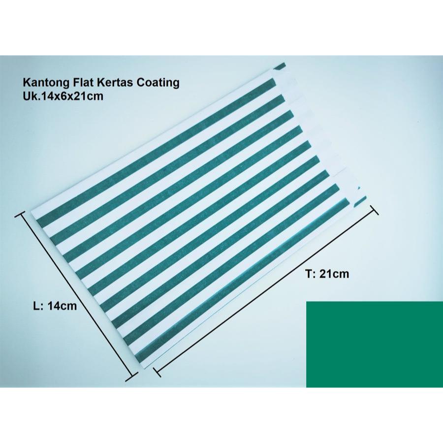 

Paperbag Kantong Tahan Air Minyak Isi 100 Pcs Ukuran 14 x 6 x 21 cm Motif Garis Garis Putih Hijau